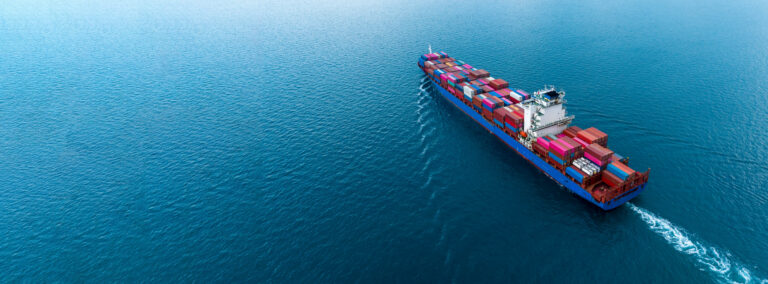 Aerial view container cargo maritime ship freight shipping by container cargo ship, Global business import export commercial trade logistic container cargo freight shipping
